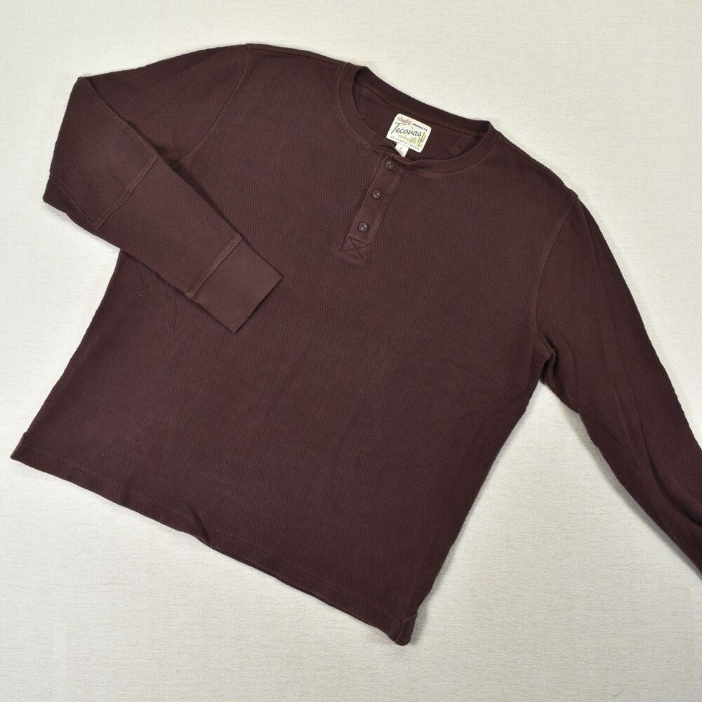 Tecovas Men’s L Maroon Burgundy Long Sleeve Waffle Henley Elbow Patches
